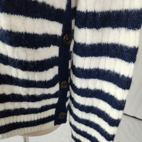 J. Crew Crewneck Pullover Sweater Cable Knit Side Buttons Blue White Size Small - Picture 6 of 11